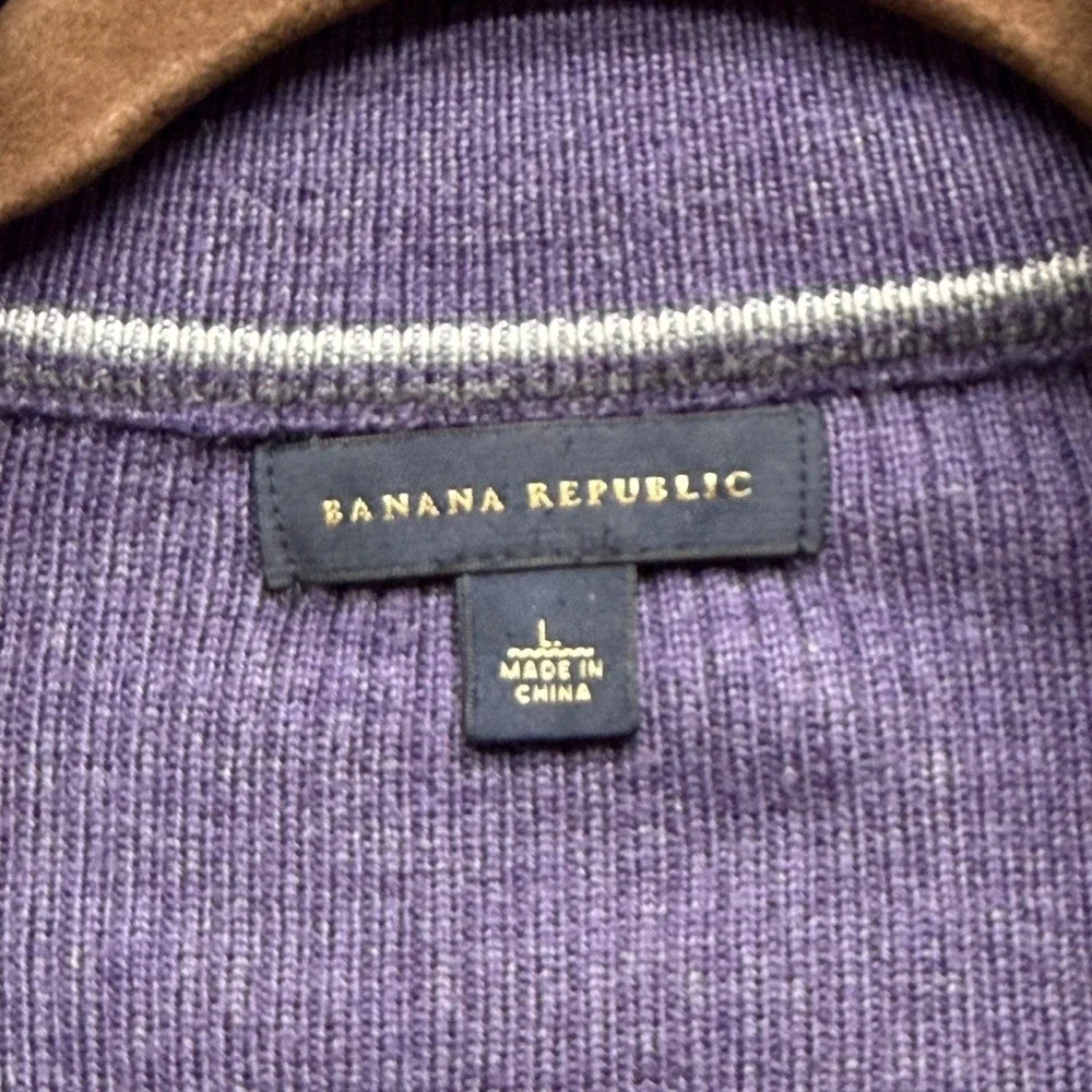 Banana Republic Mens Purple Merino Wool Blend 1/4 Zip Sweater Large Mock Neck